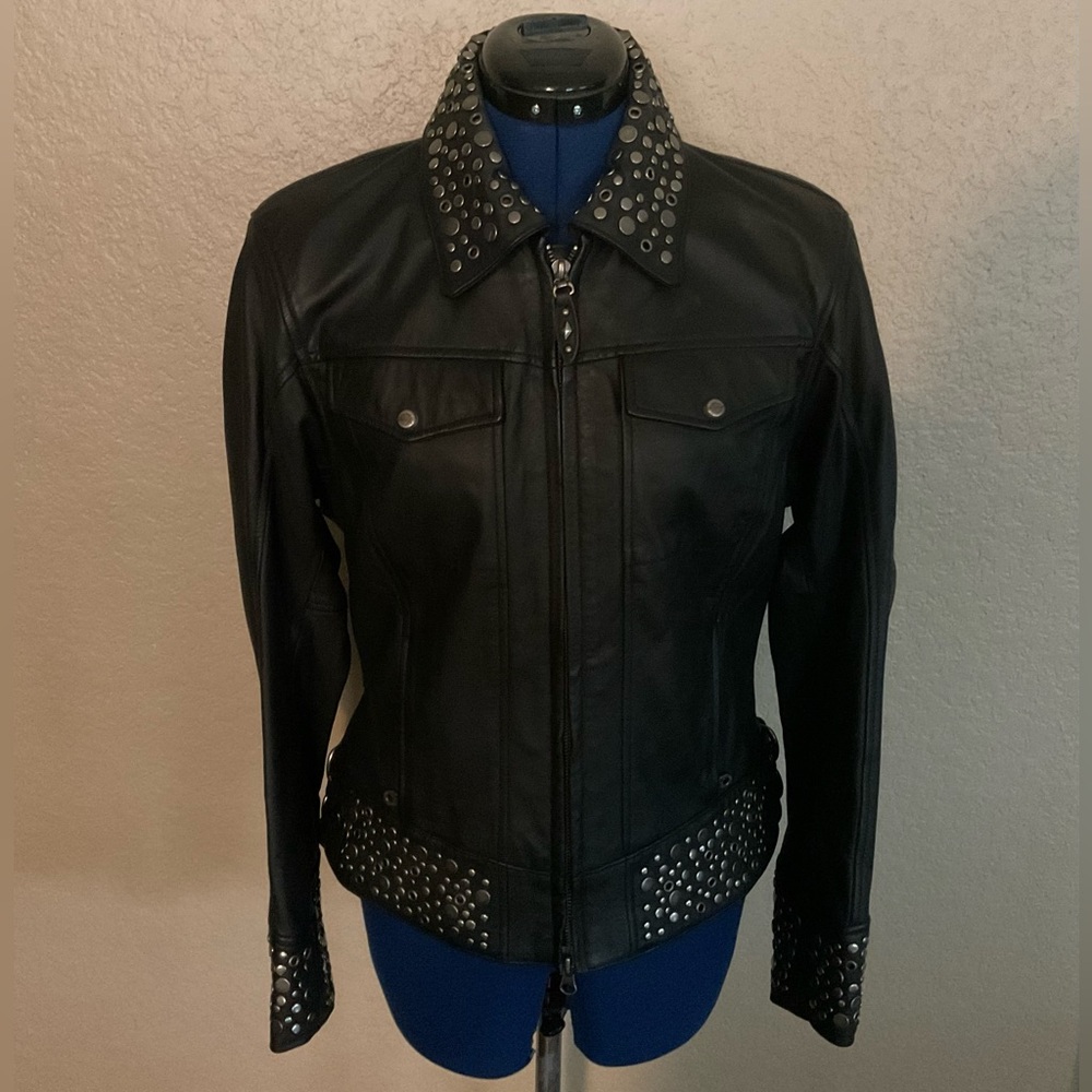 Mint Vintage Harley Davidson An American Legend Studded Leather Moto Jacket Sz S - Picture 2 of 16